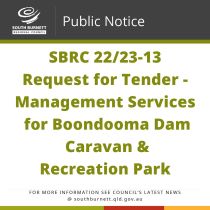SBRC 22 23-13 Request for Tender - Management Services for Boondooma Dam Caravan & Recreation Park.