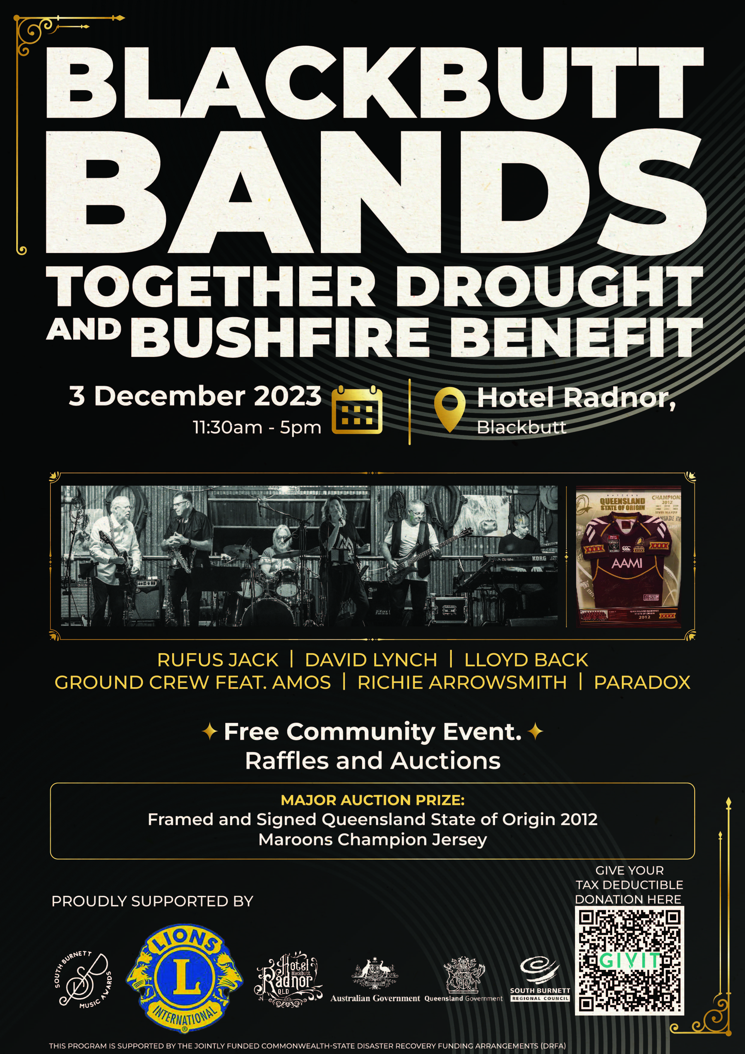 Blackbutt bands together bushfire benefit flyer