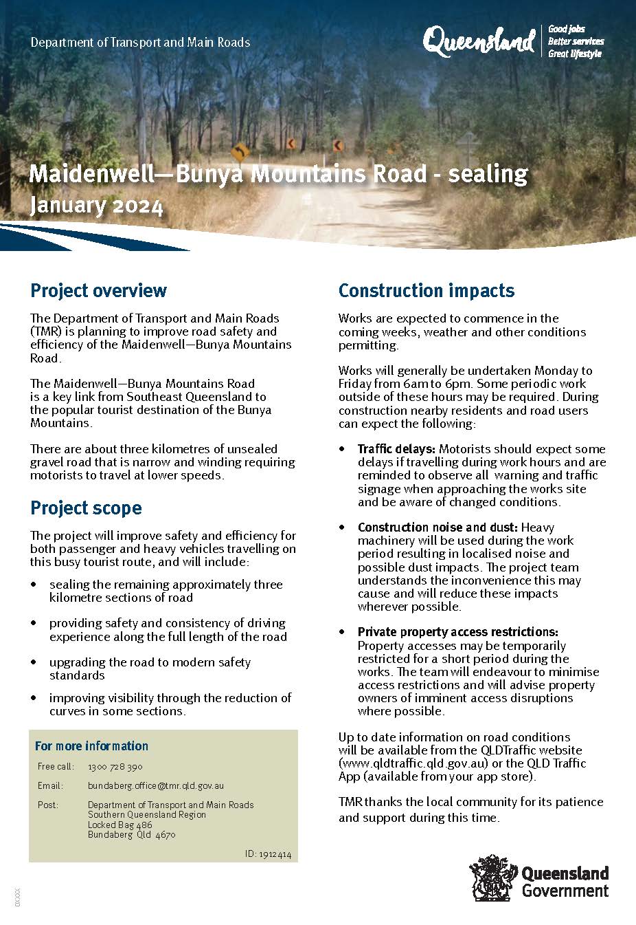 Information flyer maidenwell bunya mtns road january 2024