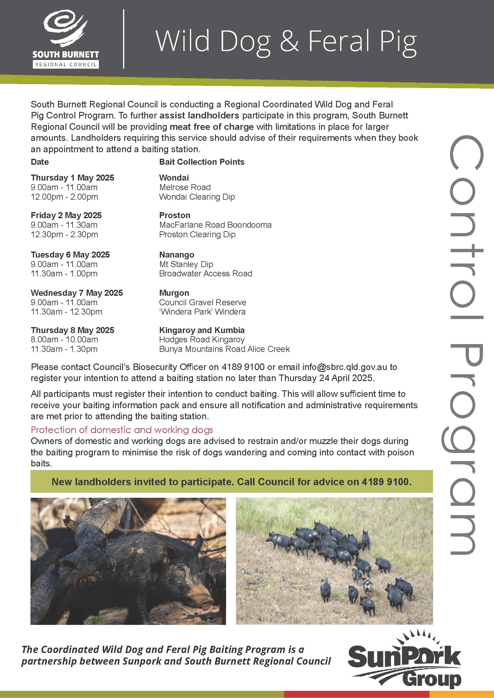 Wild dog and feral pig coordinated baiting program flyer